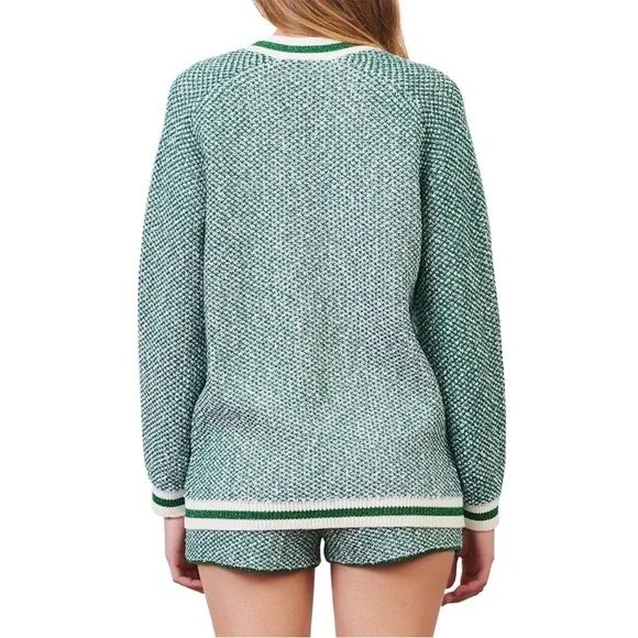 Maje Maitresse Green Lurex Metallic Threaded Cardigan Sweater Size 3, US Large - Picture 4 of 16